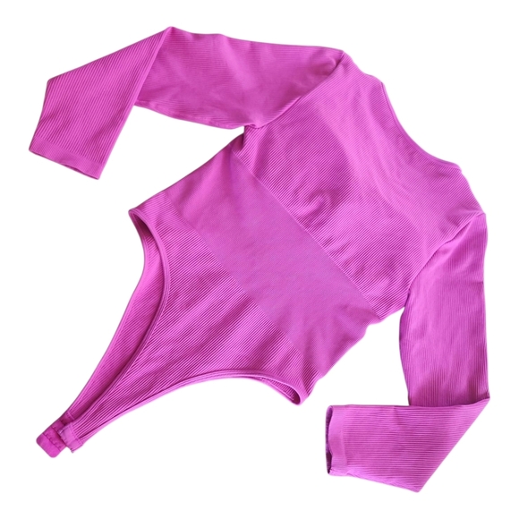 Magenta Long Sleeve Bodysuit – Size Large, Padded Cups, Stretch Fit, No Tags - Picture 2 of 7